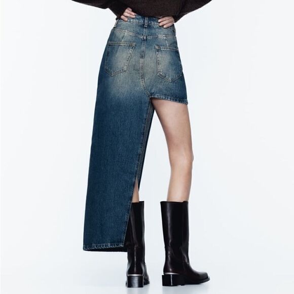 ZARA Z1975 ASYMMETRIC DENIM SKIRT - Picture 4 of 15